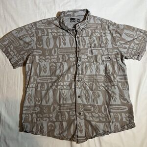 Sanuk Short Sleeve Button Down Shirt - Peace Happy - Mens Large